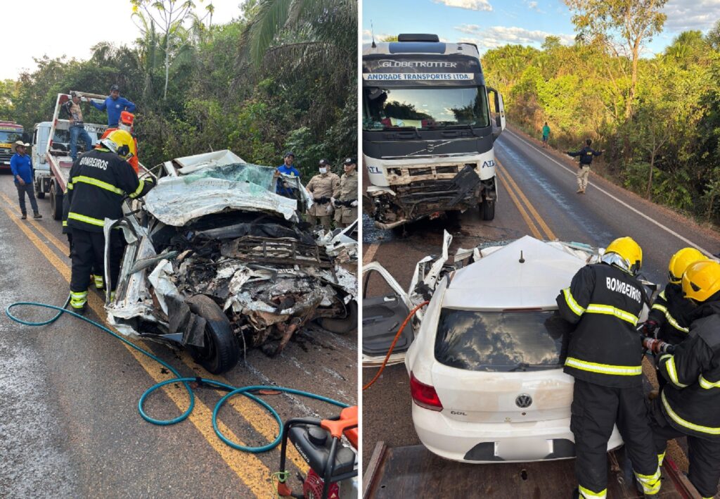 Três pessoas morrem após carro bater de frente com caminhão na BR-235