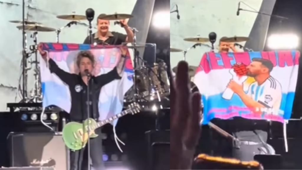 Green Day abraça bandeira do Messi em show na Argentina antes do The Town
