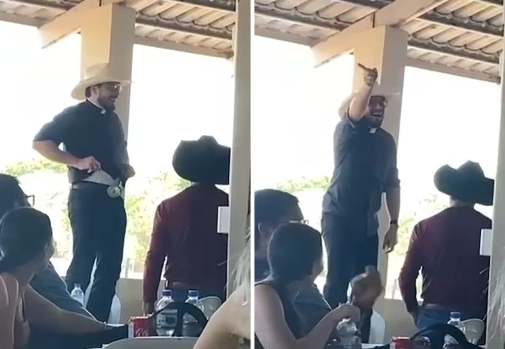 Padre leiloa cueca durante festejo e reclama de fiel que vazou vídeo: ‘Espírito de ronca e fuça’